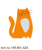 Smiling ginger cat pet closeup, kitty sitting calmly with closed eyes and wagging tail in hope to be fed, feline isolated on vector illustration. Smiling Ginger Cat Pet Closeup Vector Illustration. Стоковая иллюстрация, агентство Ingram Publishing / Фотобанк Лори