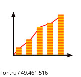 Infographics growing data presented on coordinates graphic, arrows and coins, yellow infochart icon vector illustration isolated white background. Infographics and Growing Data Vector Illustration. Стоковая иллюстрация, агентство Ingram Publishing / Фотобанк Лори