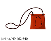 Female capacious leather bag with long thin strap. Stylish modern casual accessory. Practical handbag for everyday summer outfits vector illustration. Female Capacious Leather Bag with Long Thin Strap. Стоковая иллюстрация, агентство Ingram Publishing / Фотобанк Лори