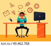 Businessman thinking much of working tasks and problems, furious male wearing formal suit stressed, feeling anger, irritation vector illustration. Businessman Thinking Much Vector Illustration. Стоковая иллюстрация, агентство Ingram Publishing / Фотобанк Лори