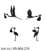 stork and baby set black on white background. Стоковая иллюстрация, агентство Ingram Publishing / Фотобанк Лори