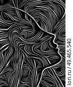 Human face profile integrated in black and white woodcut pattern. On subject of the mind, consciousness, reason and human drama. Black and White Poetry series. Стоковое фото, агентство Ingram Publishing / Фотобанк Лори