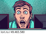 A man with a shocked expression on his face, showing surprise or astonishment. Стоковое AI-изображение, AI-художник Данила Большаков / Фотобанк Лори