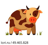 Spotted cow funny character in cartoon style on white background poster. Vector farm animal on grass depiction for book or magazine illustration.. Spotted Cow Farm Animal Cartoon Depiction Poster. Стоковая иллюстрация, агентство Ingram Publishing / Фотобанк Лори