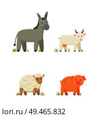 Donkey and horned goat icons set. Farm animals pig and sheep giving wool. Mammals of farmland creature fauna and flora isolated on vector illustration. Donkey and Goat Icons Set Vector Illustration. Стоковая иллюстрация, агентство Ingram Publishing / Фотобанк Лори