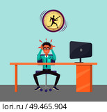 Irritated person sitting in office, stressed of working tasks and deadlines, businessman holding head angrily, problems at work, vector illustration. Irritated Person in Office Vector Illustration. Стоковая иллюстрация, агентство Ingram Publishing / Фотобанк Лори