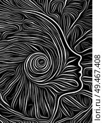 Human face integrated in black and white woodcut pattern. On subject of the mind, consciousness, reason and human drama. Black and White Poetry series. Стоковое фото, агентство Ingram Publishing / Фотобанк Лори