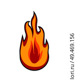Fire patch closeup of emblem. Flames of red and orange color. Bright light sticker caused by burning and heat, badge isolated on vector illustration. Fire Patch Closeup Logotype Vector Illustration. Стоковая иллюстрация, агентство Ingram Publishing / Фотобанк Лори