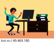 Angry businessman shouting at phone on secretary, male working in office irritated and stressed, business person expressing anger vector illustration. Angry Man Shouting at Phone Vector Illustration. Стоковая иллюстрация, агентство Ingram Publishing / Фотобанк Лори