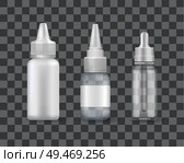 Nasal sprays set of bottles with treatment remedies, empty container with drops for nose, packages aerosol aids, vector illustration on transparent. Nasal Sprays Set of Bottles with Treatment Remedy. Стоковая иллюстрация, агентство Ingram Publishing / Фотобанк Лори