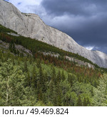 Low angle view of clouds over mountains, Yellowhead Highway, Jasper National Park, Jasper, Alberta, Canada. Стоковое фото, агентство Ingram Publishing / Фотобанк Лори