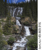 Waterfall in forest, Tangle Falls, Icefields Parkway, Jasper, Alberta, Canada. Стоковое фото, агентство Ingram Publishing / Фотобанк Лори