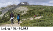 Tourists at Columbia Icefields, Icefields Parkway, Jasper, Alberta, Canada. Стоковое фото, агентство Ingram Publishing / Фотобанк Лори