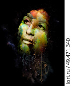 Math of Fate. Her Symbols series. Abstract portrait painting of young woman on subject of inner Self, astrology, the occult, witchcraft, magic and its symbols. Стоковое фото, агентство Ingram Publishing / Фотобанк Лори
