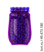 Preserved blueberries or blackberries in unlabeled glass jar with with bow lid decoration. Fruit preservation vector illustration conserved food. Preserved Blueberries or Blackberries in Glass Jar. Стоковая иллюстрация, агентство Ingram Publishing / Фотобанк Лори