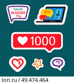 Like numbers and stickers, star heart, screen of laptop with chatting boxes communication profile of user. Set of patches with thought bubble vector. Like Numbers and Stickers Star Heart Set Vector. Стоковая иллюстрация, агентство Ingram Publishing / Фотобанк Лори