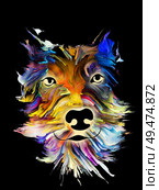 Dog digital portrait in digital oil colors on black background on subject of love, friendship, faithfulness, companionship between dog and man. God bless animals series. Стоковое фото, агентство Ingram Publishing / Фотобанк Лори