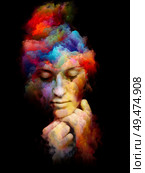 Vivid Portrait. Inner Color series. Abstract design made of  human face and abstract colors isolated on black background relevant for art, design and psychology. Стоковое фото, агентство Ingram Publishing / Фотобанк Лори