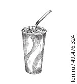 Hand drawn cola paper cup vector monochrome illustration. Fast food badge sketch style for brochures and banner restaurant menu, cafe cover template. Hand drawn cola paper cup vector monochrome sketch. Стоковая иллюстрация, агентство Ingram Publishing / Фотобанк Лори