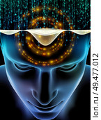 Image of human face and numbers with relevance to computer science, artificial intelligence, information processing. Virtual Thinking series. Стоковое фото, агентство Ingram Publishing / Фотобанк Лори