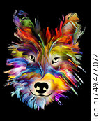 Dog portrait in digital oil colors on black background on subject of love, friendship, faithfulness, companionship between dog and man. God bless animals series. Стоковое фото, агентство Ingram Publishing / Фотобанк Лори