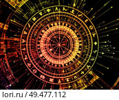Circle of Meaning series. Design composed of sacred symbols, arrows and fractal elements as a metaphor on the subject of spirituality, astrology, divination and magic. Стоковое фото, агентство Ingram Publishing / Фотобанк Лори