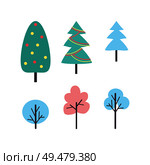 Set of winter trees icons vector. New year and Christmas plants, silhouettes of hand drawn oak and birch doodles. Decorated Xmas fir with garland. Set of Winter Trees Icons Vector. New Year Plants. Стоковая иллюстрация, агентство Ingram Publishing / Фотобанк Лори