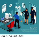 Tax audit in business office with 2 inspectors and failed meeting deadline accountant isometric composition vector illustration . Tax Audit Isometric Composition . Стоковая иллюстрация, агентство Ingram Publishing / Фотобанк Лори