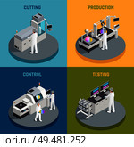 Semiconductor chip production isometric 2x2 design concept with images representing different stages of silicon chips manufactoring vector illustration. Semiconductor Production Design Concept. Стоковая иллюстрация, агентство Ingram Publishing / Фотобанк Лори
