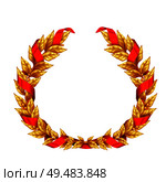Triumphal golden laurel wreath of winner entwined with red ribbon realistic sign isolated on white background vector Illustration. Стоковая иллюстрация, агентство Ingram Publishing / Фотобанк Лори