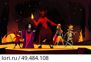 Evil characters cartoon composition with red  demon from hell devil wicked queen dark scary background vector illustration. Стоковая иллюстрация, агентство Ingram Publishing / Фотобанк Лори