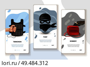 Social crime three vertical banners with terrorism thief and robbery design compositions vector illustration. Стоковая иллюстрация, агентство Ingram Publishing / Фотобанк Лори