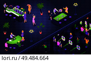 Isometric background with people playing roulette poker craps in casino 3d vector illustration. Стоковая иллюстрация, агентство Ingram Publishing / Фотобанк Лори
