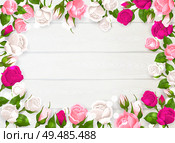 Mothers day frame with pink white and fuchsia colors of roses on white wooden background vector illustration. Стоковая иллюстрация, агентство Ingram Publishing / Фотобанк Лори