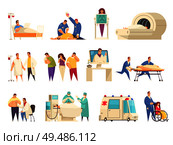 Medical isolated icon set with er nursing home hospitalization reanimation mri descriptions vector illustration. Стоковая иллюстрация, агентство Ingram Publishing / Фотобанк Лори