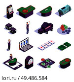 Isometric icons set with casino slot machines croupier and tools for gambling games isolated on white background 3d vector illustration. Стоковая иллюстрация, агентство Ingram Publishing / Фотобанк Лори