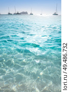 Ibiza Cala Comte Conta beach in Sant Josep of Balearic Islands. Стоковое фото, агентство Ingram Publishing / Фотобанк Лори