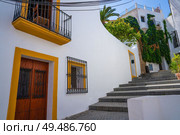 Ibiza Eivissa downtown Dalt Vila facades in Balearic Islands. Стоковое фото, агентство Ingram Publishing / Фотобанк Лори
