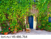 Ibiza Eivissa downtown Dalt Vila flower facades in Balearic Islands. Стоковое фото, агентство Ingram Publishing / Фотобанк Лори
