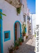 Ibiza Eivissa downtown Dalt Vila facades in Balearic Islands. Стоковое фото, агентство Ingram Publishing / Фотобанк Лори