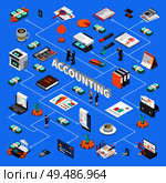 Accounting administration taxes comprehensive isometric flowchart with financial statements files documents folders cash counting machine vector illustration. Стоковая иллюстрация, агентство Ingram Publishing / Фотобанк Лори