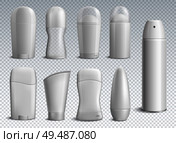 Realistic white deodorant bottles set of different shapes on transparent background isolated vector illustration. Стоковая иллюстрация, агентство Ingram Publishing / Фотобанк Лори