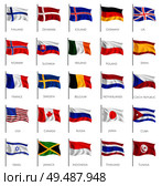Twenty five isolated waving national flags on white background with inscription of countries names realistic vector illustration. Стоковая иллюстрация, агентство Ingram Publishing / Фотобанк Лори