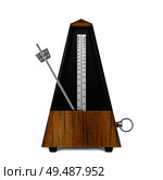 Mechanical wooden swinging metronome in retro style isolated on white background realistic vector illustration. Стоковая иллюстрация, агентство Ingram Publishing / Фотобанк Лори