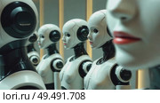Army of humanoid cyborg robots stands in line. AI Generative. Стоковое AI-видео, аниматор Spirit River / Фотобанк Лори