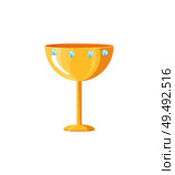 Award in cup form with precious expensive stones icon closeup. Reward for victory, golden prize. Trophy shiny element isolated on vector illustration. Award in Cup Form with Stones Vector Illustration. Стоковая иллюстрация, агентство Ingram Publishing / Фотобанк Лори