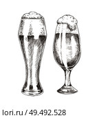Pair of beer goblets with foamy ale graphic art, vector illustration of glassy kitchenware with alcohol drinks isolated on white backdrop, glasses set. Pair of Beer Goblets with Foamy Ale Graphic Art. Стоковая иллюстрация, агентство Ingram Publishing / Фотобанк Лори