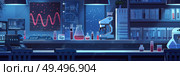 A well-equipped lab bench with DNA sequencing in progress under the glow of evening lights. Стоковое AI-изображение, AI-художник Данила Большаков / Фотобанк Лори