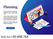 Planning of schedule and working tasks optimization vector. Weekly organization of timetables and appointments. People workers writing plans on board. Planning of Schedule, Working Tasks Optimization. Стоковая иллюстрация, агентство Ingram Publishing / Фотобанк Лори