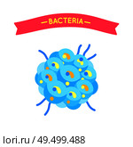 Bacteria or dangerous spherical form virus containing many cells with lines and spots isolated with space for inscription. Flat vector cartoon germ.. Cartoon Globular Bacteria with Bubbles and Feelers. Стоковая иллюстрация, агентство Ingram Publishing / Фотобанк Лори
